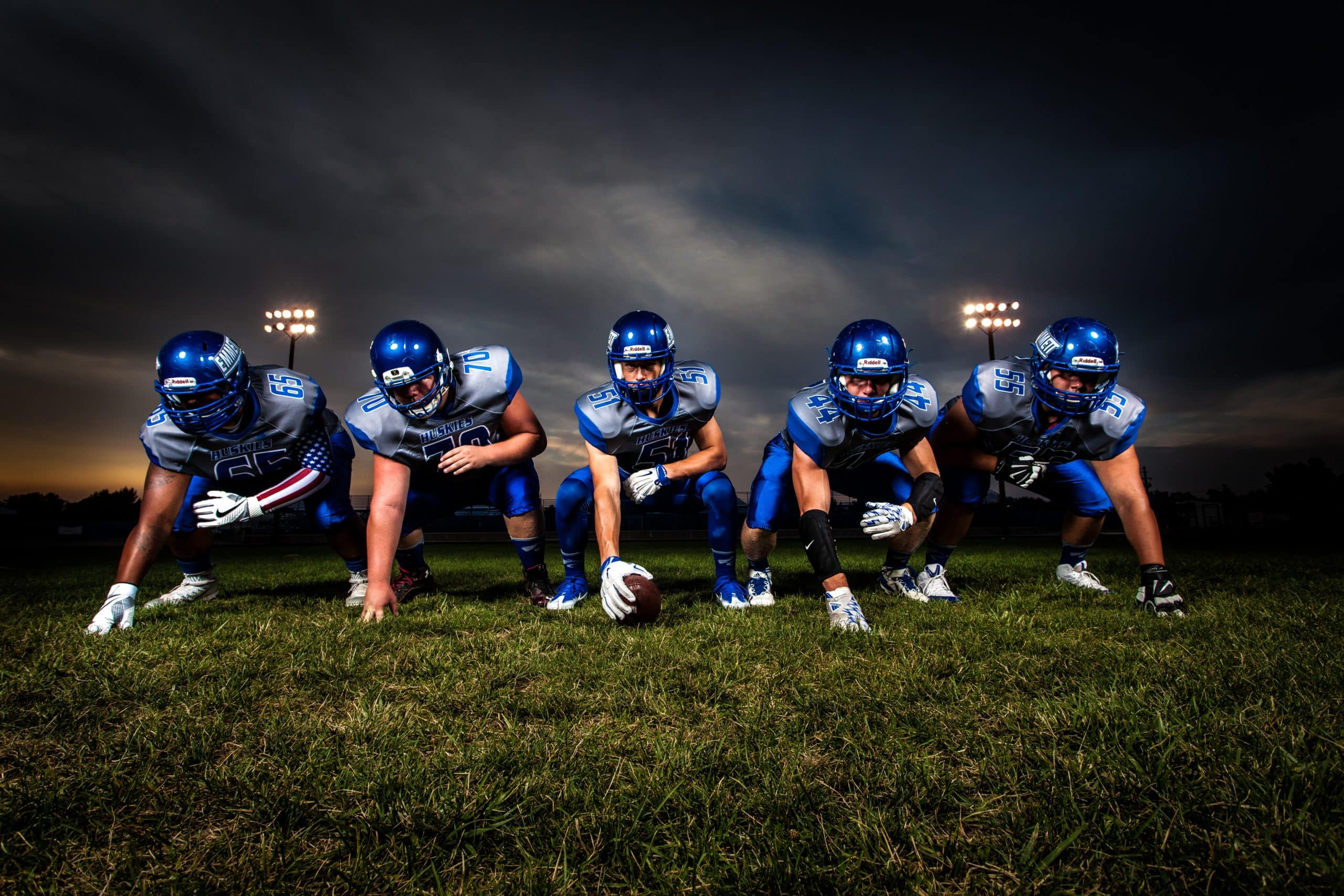Football offense lined up for a play