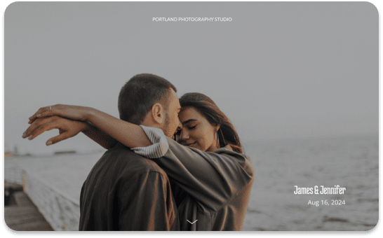 Couple embracing by the water; James and Jennifer, Aug 16, 2024 overlaid