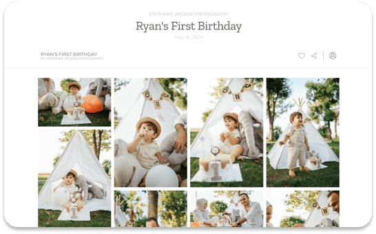 Ryan's first birthday photo gallery: Multiple images of a toddler celebrating, featuring a teepee and cake